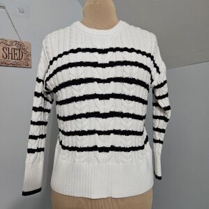Philosophy Black White Striped Cable Knit Chunky Pullover Sweater Women XSTP